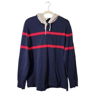 J.Crew Striped Hooded Rugby Shirt | Size Large